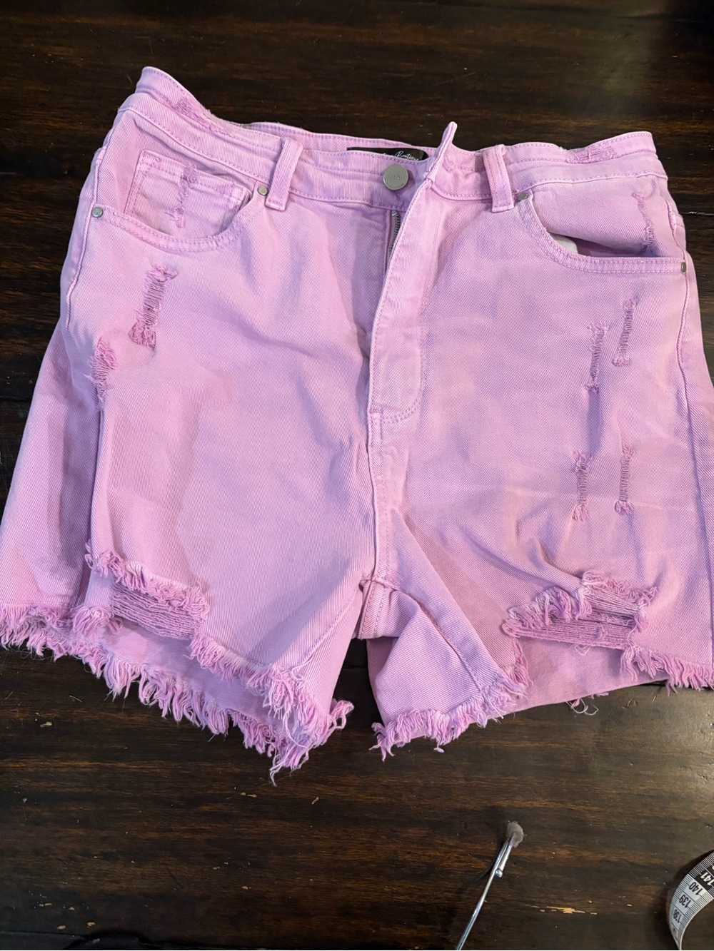 High-Rise Distressed Pink Denim Shorts — Women's size XL